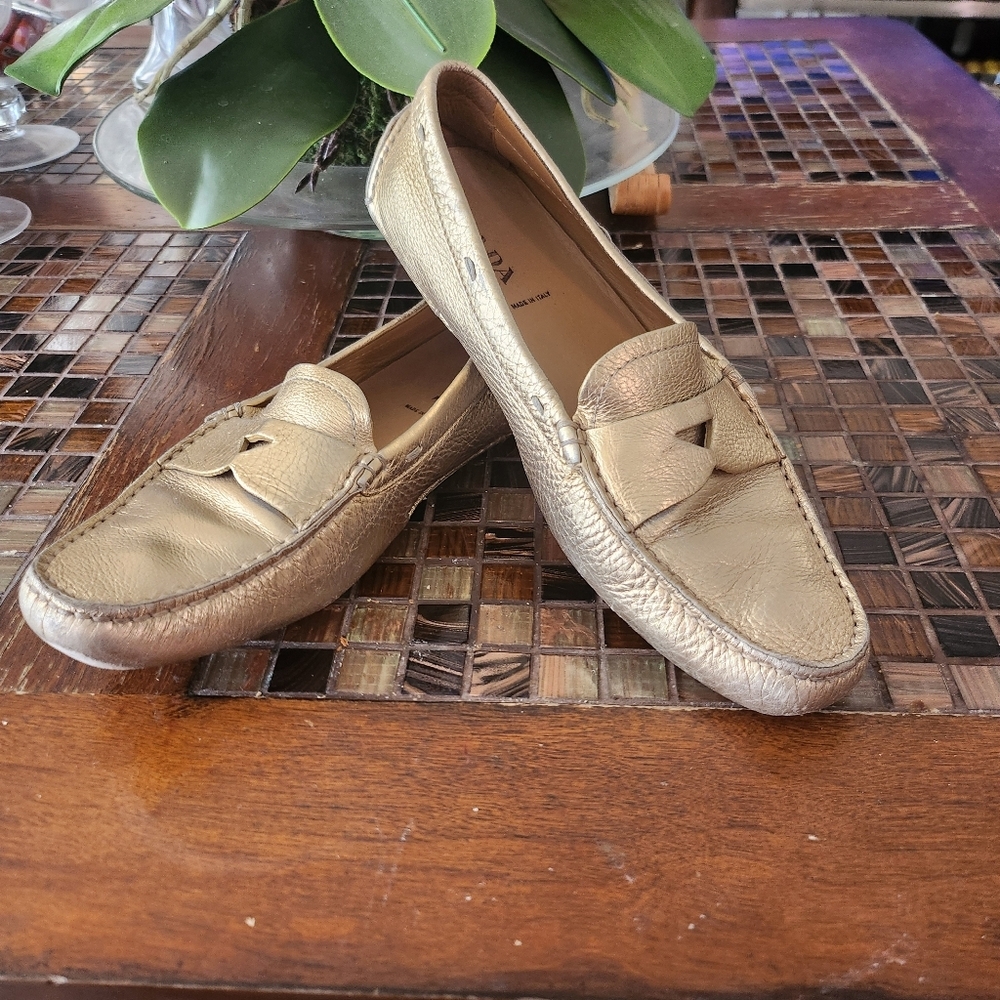 Prada gold loafers size 38.5